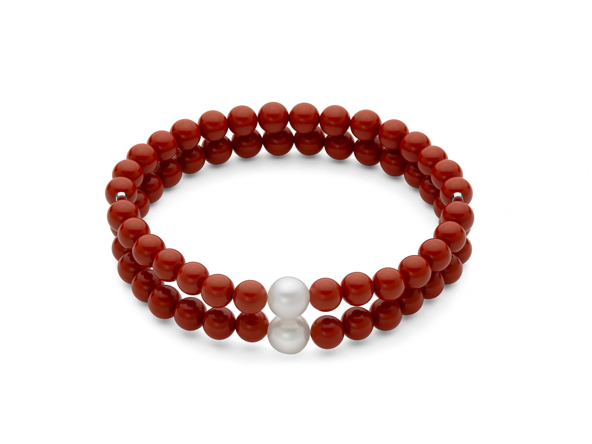 Bracciale Donna Elastico Miluna Doppio Filo Agglomerato Corallo E Perla PBR3747
