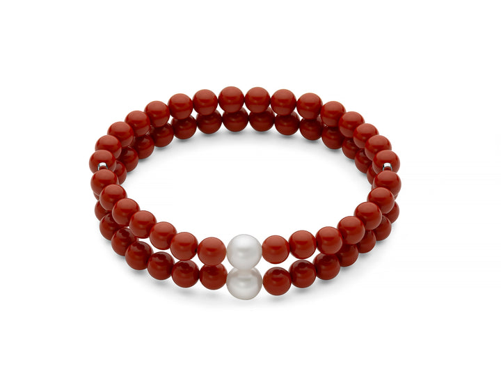 Bracciale Donna Elastico Miluna Doppio Filo Agglomerato Corallo E Perla PBR3747