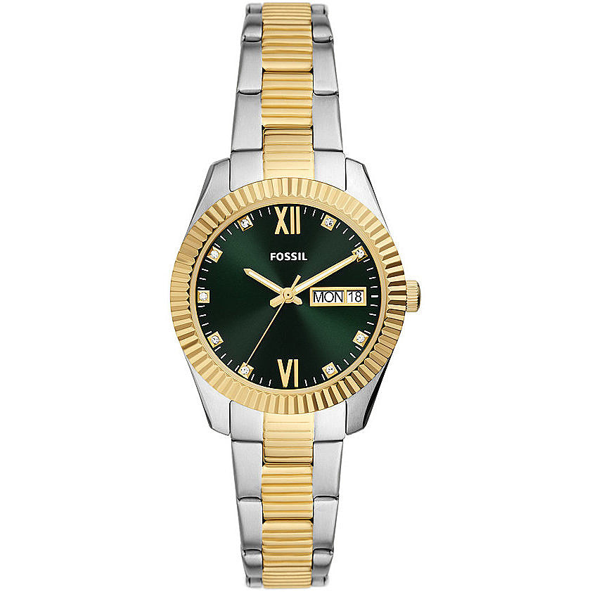 Orologio Donna Fossil Acciaio Bicolore Quarzo Solo Tempo Day-Date Verde ES5240