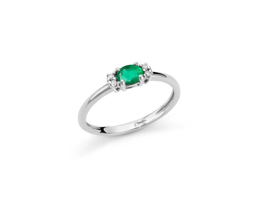 Anello Donna Miluna Oro Bianco 9 KT Diamanti Smeraldo naturale ovale LID3724X