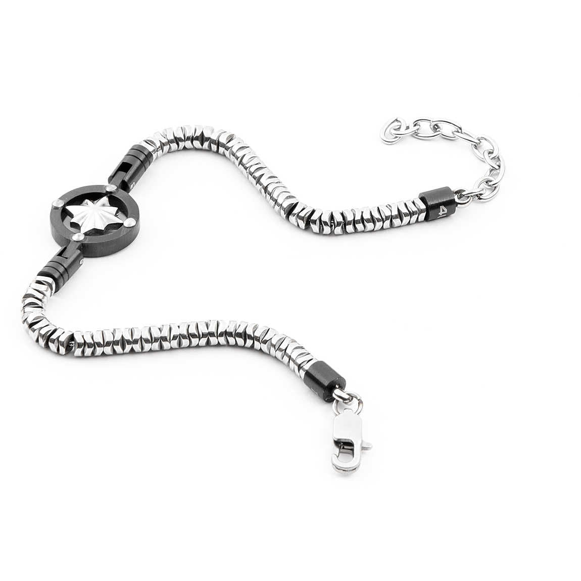 Bracciale Uomo 4US Cesare Paciotti Acciaio Bianco con  rosa dei Venti nera  4UBR4112