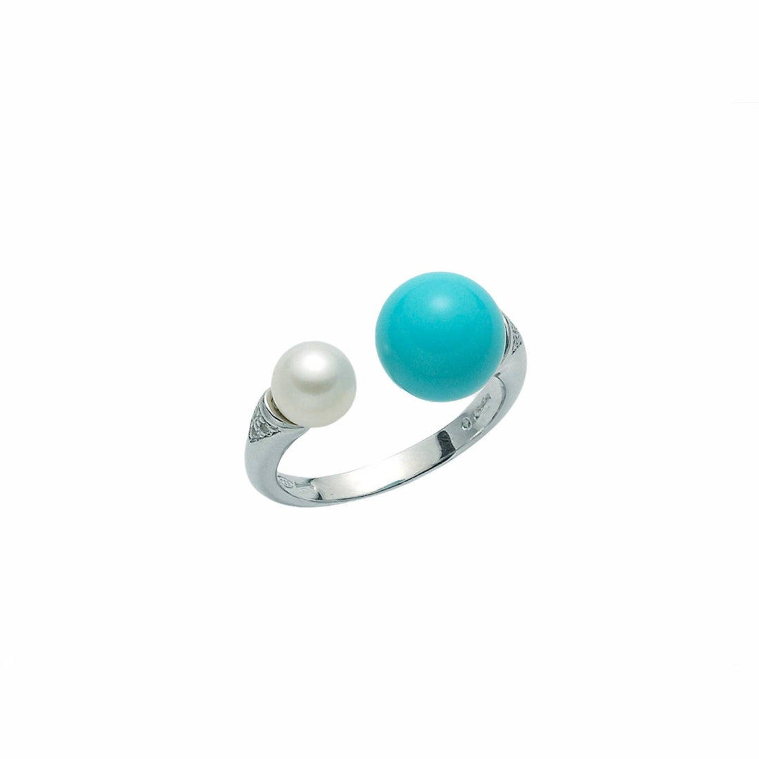 Anello Donna Argento 925 Miluna Pasta Di Turchese Perla Zirconi Aperto PLI1511