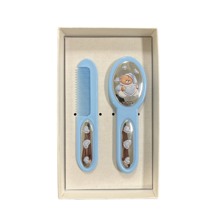 Set Pettine Spazzola Bambino Nanan Azzurro Orsetto Cuori NPO0005