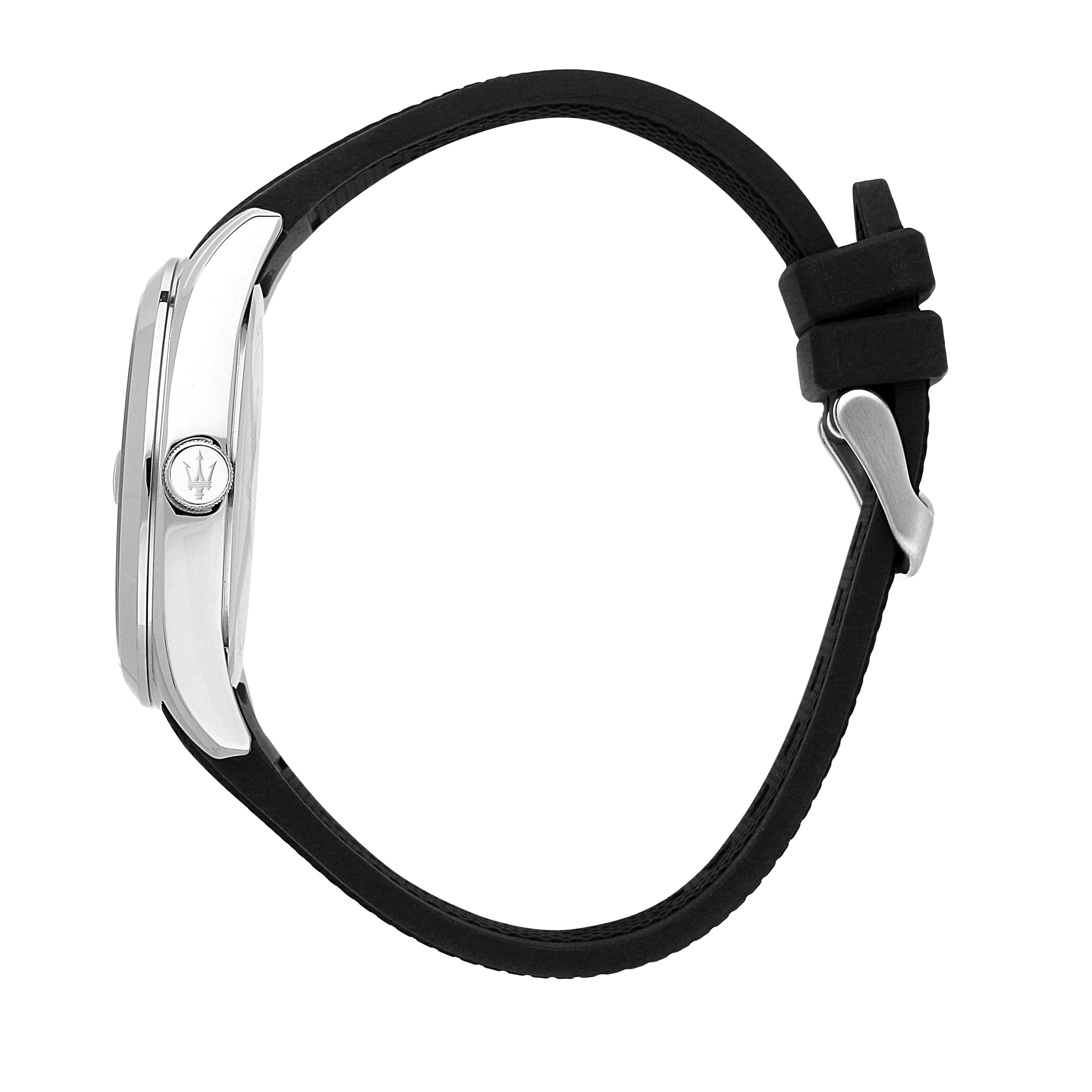 Orologio Uomo Maserati Acciaio Quarzo Solo Tempo Data Bianco Gomma Nero R8851151006