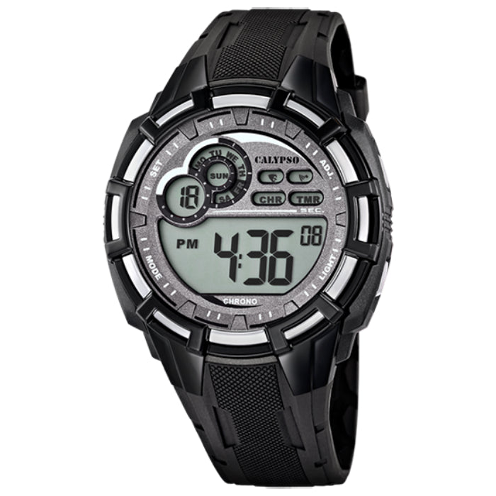 Orologio Uomo Calypso Gomma Quarzo Digitale Cronografo Argento Nero K5625/1