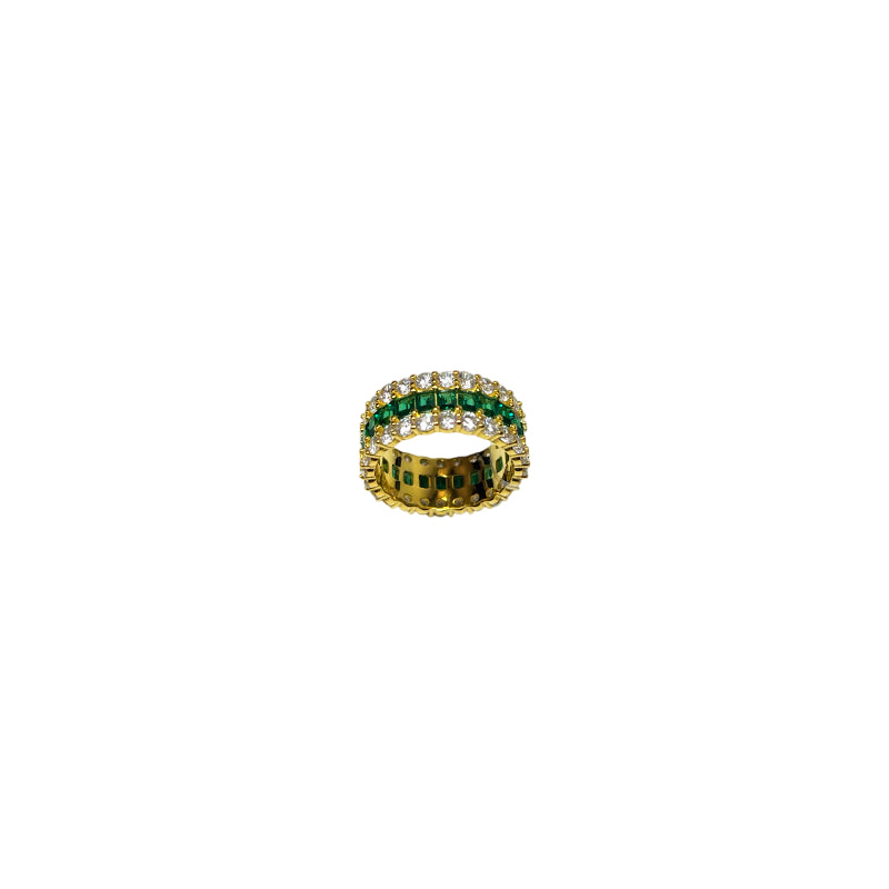 Anello Donna Re Mida Argento Dorato 925 Zirconi Verdi Baguette Misura 15 Fascia-4/15