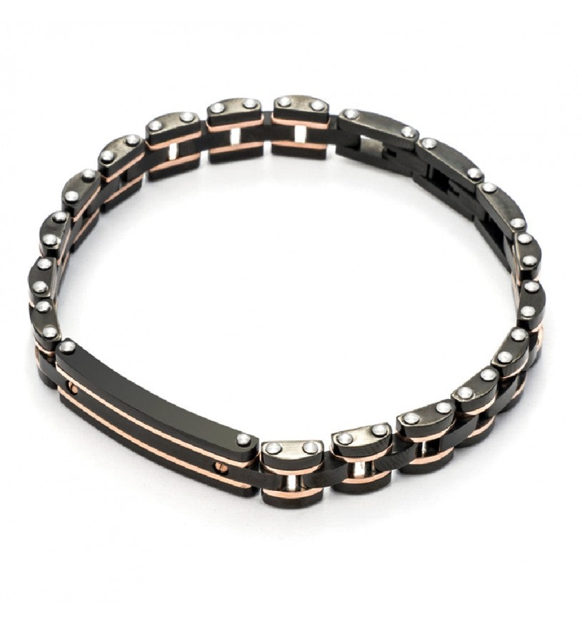 Bracciale Uomo 4US Cesare Paciotti  acciaio rosè e con maglie pvd nera 4UBR5124