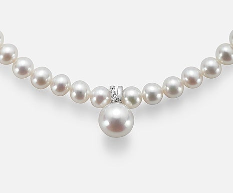 Collana Donna Mikiko Oro 18 Kt Perla fresh water 5-5,5 mm e diamanti