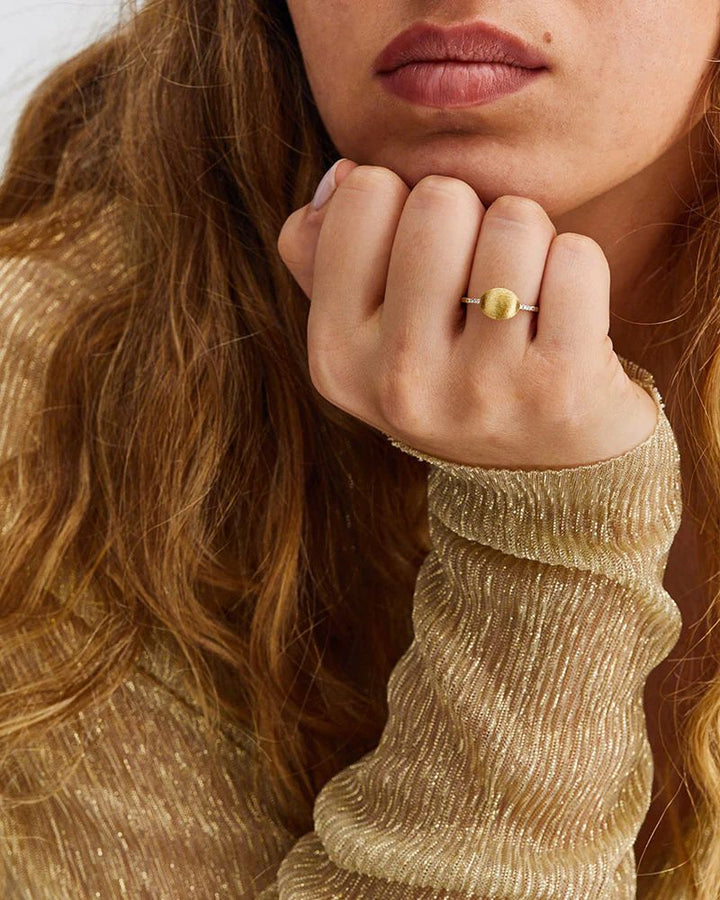 Anello Donna Nanis Oro Giallo 18 KT Solitario Diamanti Pepita Satinate AS25-583-GG-IN