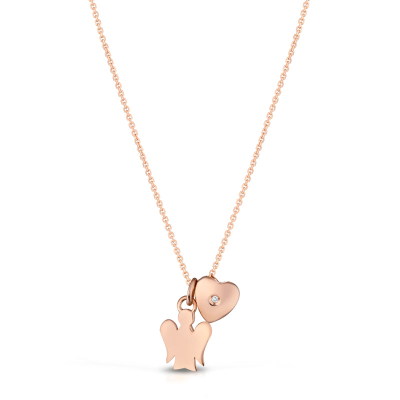 Collana Donna Oro Rosa 9 KT Roberto Giannotti Angelo Cuore Diamante NKT344