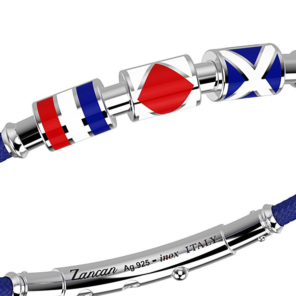Bracciale Uomo Zancan Argento 925 Semirigido Kevlar Blu Smalto Bandiere EXB517-BL