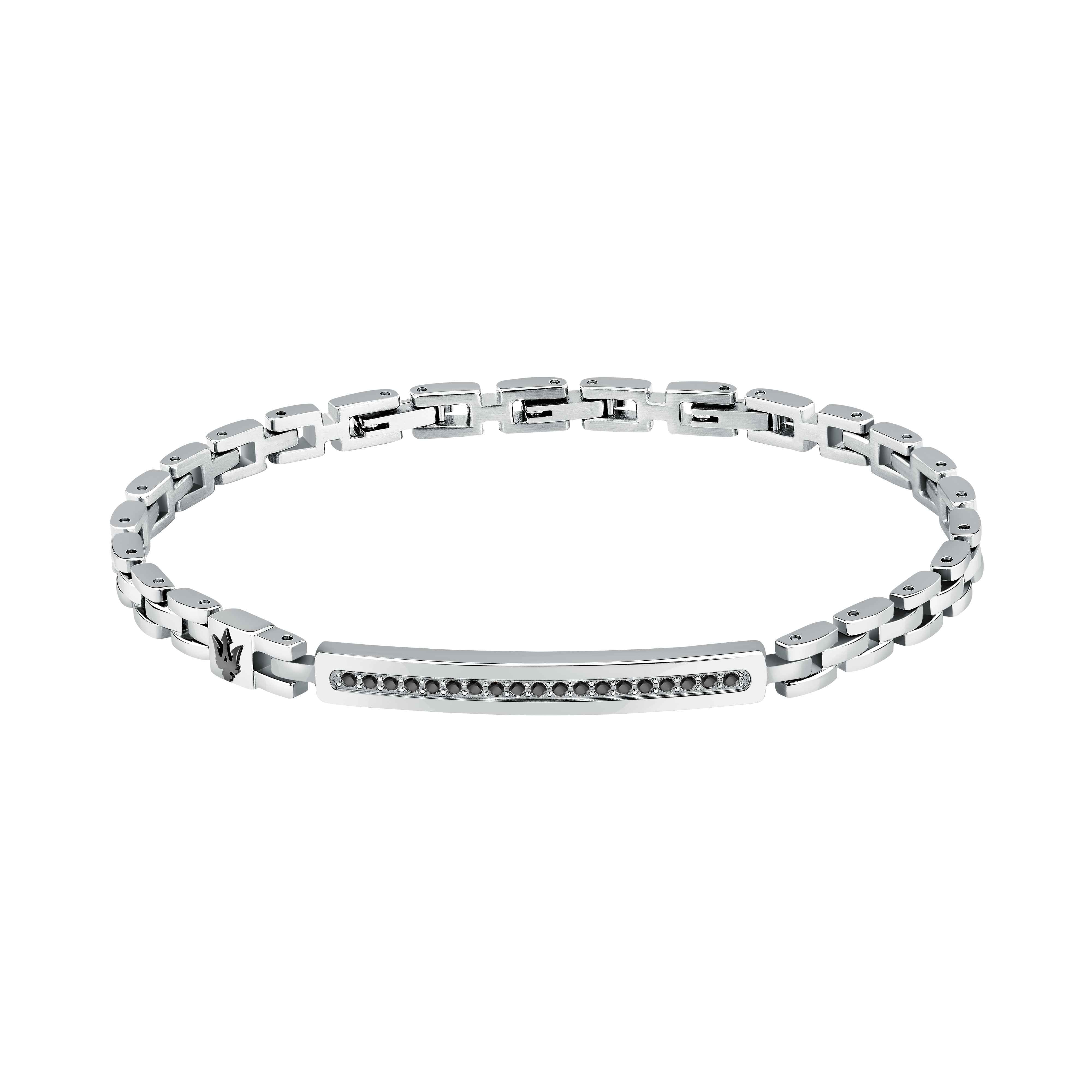 Bracciale Uomo Maserati Acciaio Zirconi Neri Logo Tridente Nero JM224AVD41