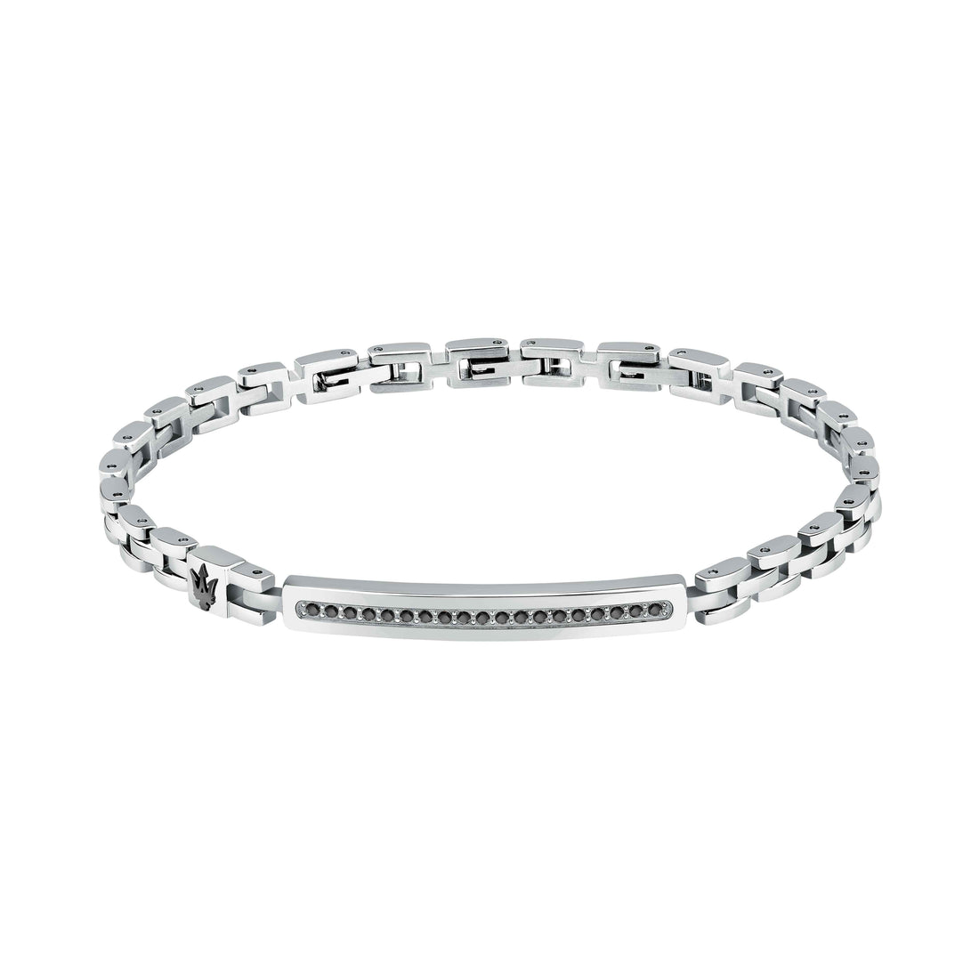 Bracciale Uomo Maserati Acciaio Zirconi Neri Logo Tridente Nero JM224AVD41