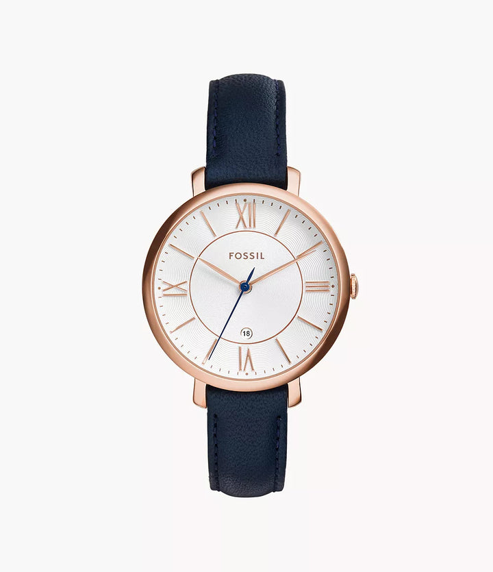 Orologio Donna Fossil Jacquline Acciaio Rosè Pelle Blu ES3843