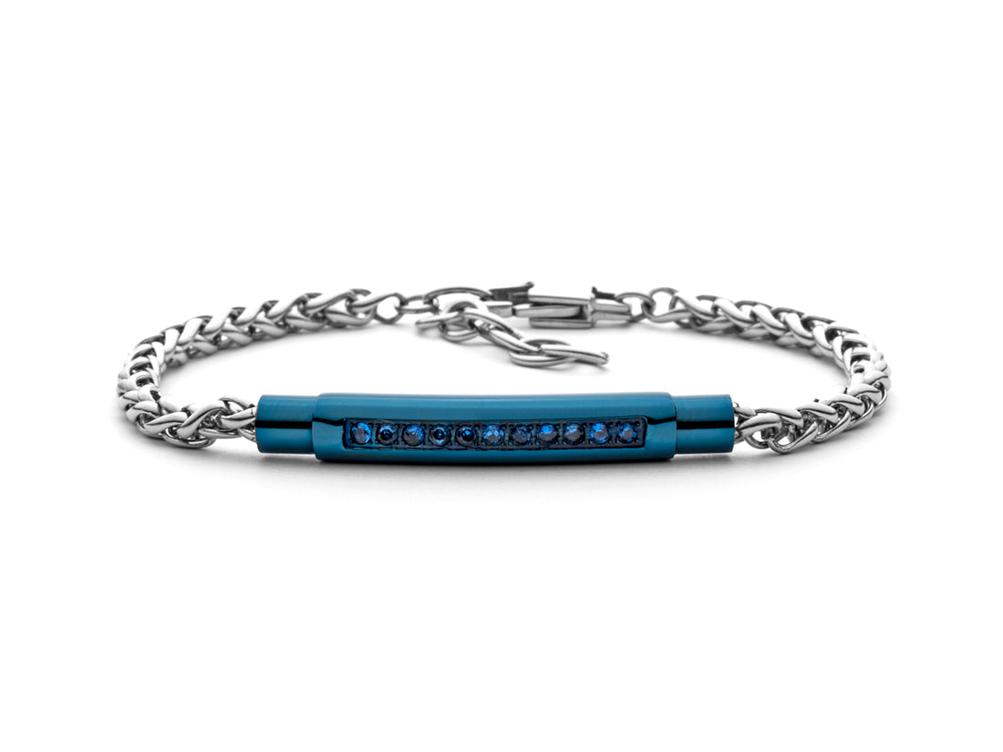 Bracciale Uomo 4US Cesare Paciotti Acciaio Targhetta Blu Zirconi Azzurri 4UBR5610