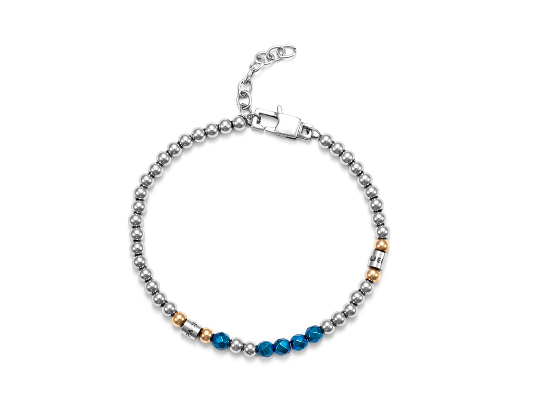 Bracciale Uomo 4US Cesare Paciotti Acciaio Biglie Sfaccettate Blu Cilindri 4UBR5615