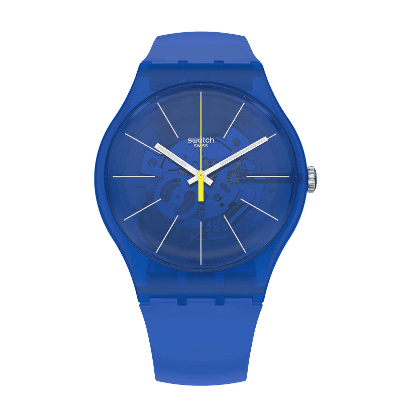 Orologio Uomo Swatch Quarzo Solo Tempo Blu Scheletrato Blue Sirup SUON142