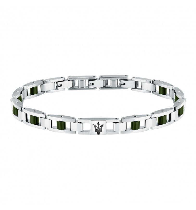 Bracciale Uomo Acciaio e ceramica Verde Maserati Logo Centrale Blu Semirigido JM225ATZ60
