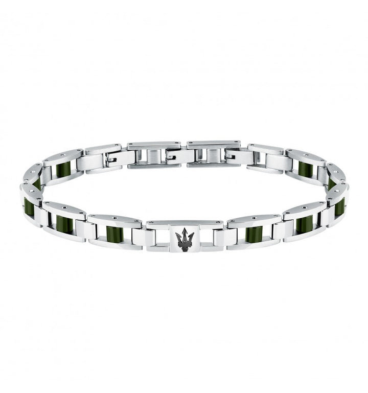 Bracciale Uomo Acciaio e ceramica Verde Maserati Logo Centrale Blu Semirigido JM225ATZ60