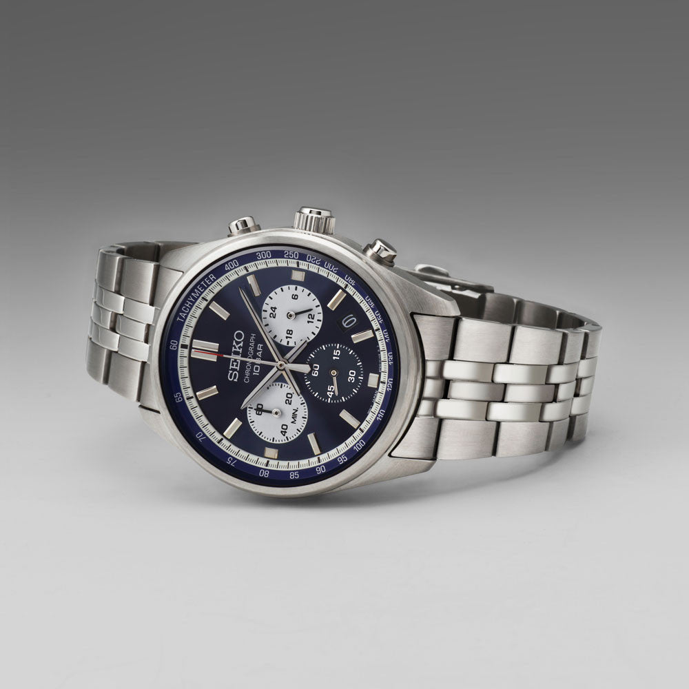 Orologio Uomo Seiko Sport Acciaio Quarzo Cronografo Blu Scuro Data SSB427P1