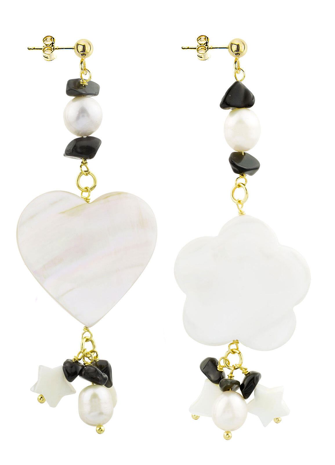 Orecchini Donna Lebole Nero Madre Perla Icon Cuore Quadrifoglio IC/03 Perla
