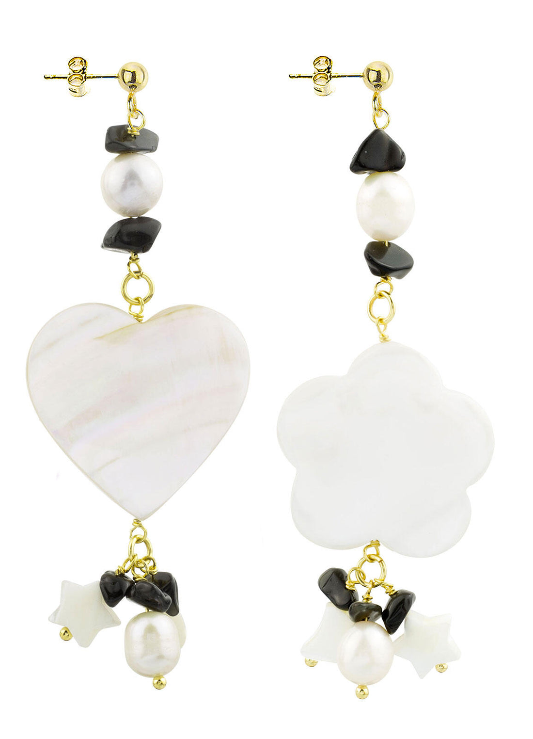 Orecchini Donna Lebole Nero Madre Perla Icon Cuore Quadrifoglio IC/03 Perla