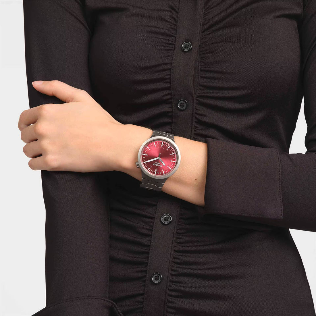 Orologio Unisex Swatch Acciaio Big Bold Scarlet Shimmer Rosso Lucido SB07S104G