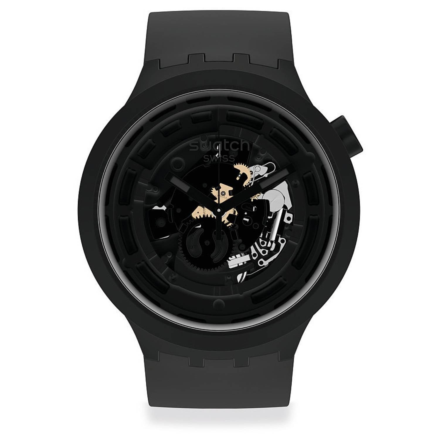 Orologio Uomo Swatch Gomma Nero Bioceramic Quarzo Solo Tempo Scheletrato SB03B100