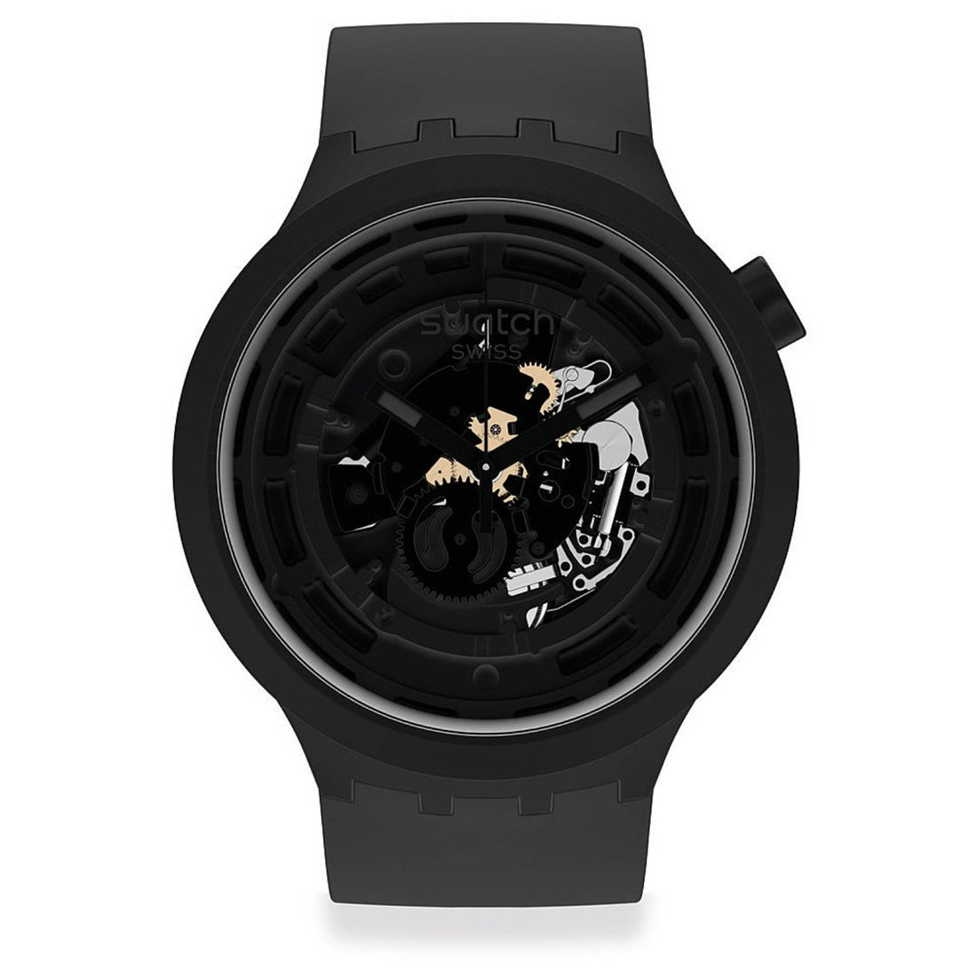 Orologio Uomo Swatch Gomma Nero Bioceramic Quarzo Solo Tempo Scheletrato SB03B100