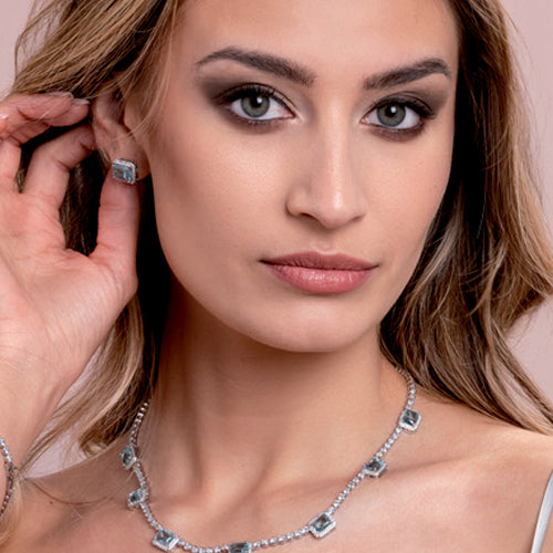 Orecchini Donna Ottaviani Bronzo Argentato Zircone Acqua Marina 501131O