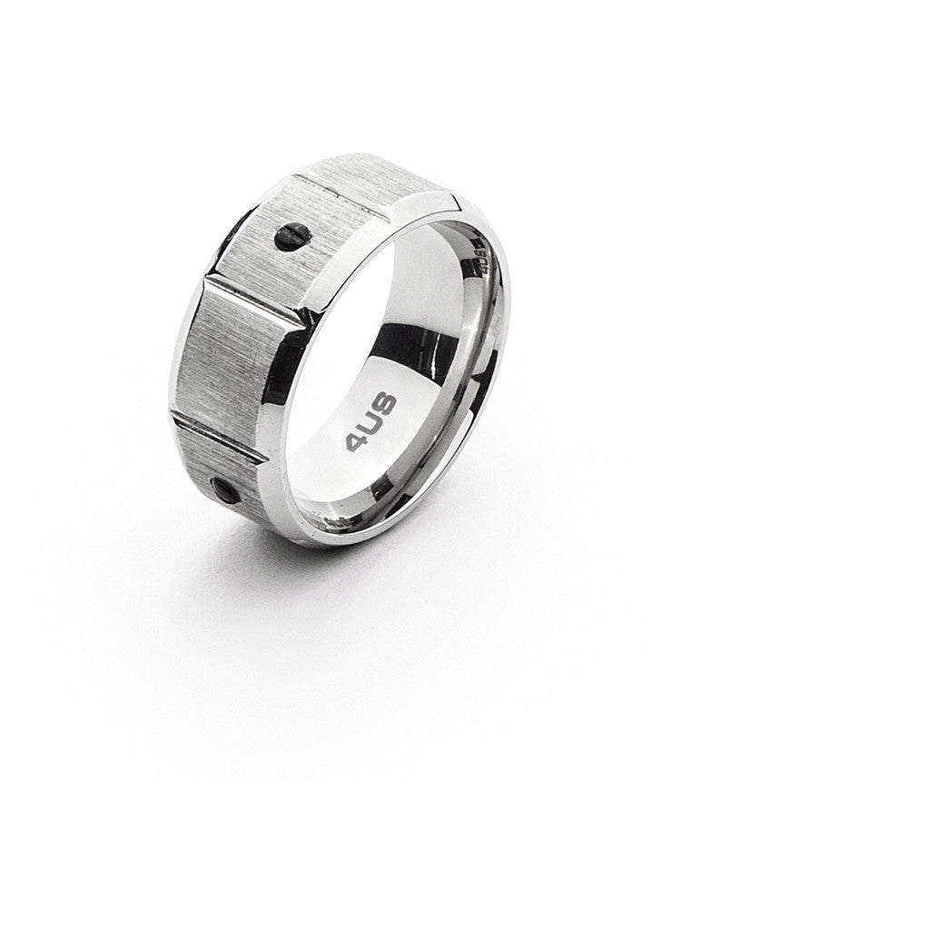 Anello Uomo 4US Cesare Paciotti Acciaio Zirconi Neri Misura 20 4UAN4554-20