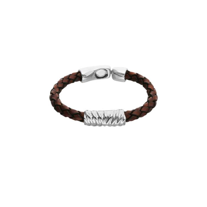 Bracciale Uomo Uno De 50 Pelle Intrecciata Marrone Dettaglio Placcato Argento PUL2632MARMTL0L