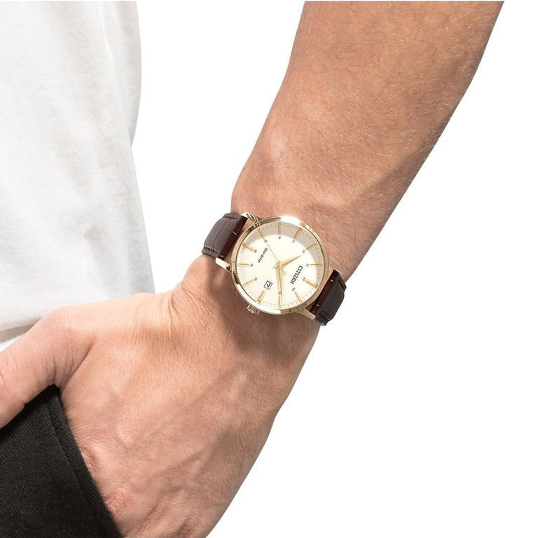 Orologio Uomo Citizen Classic Eco Drive Solo Tempo Data Acciaio Dorato BM7463-12A
