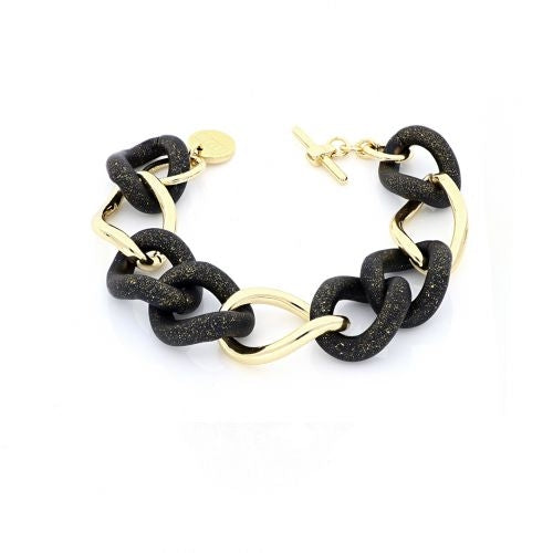 Bracciale Donna Unoaerre Bronzo Dorato Nero Catena Groumetta Maxi 498387