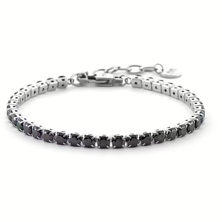 Bracciale Uomo 4US Cesare Paciotti Tennis Acciaio Zirconi Neri 4UBR6350