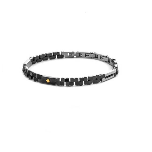 Bracciale Uomo 4US Cesare Paciotti Acciaio Ceramica Nera Rosa Dei Venti Oro 18 Ct Spinelli Neri 4UBR8810