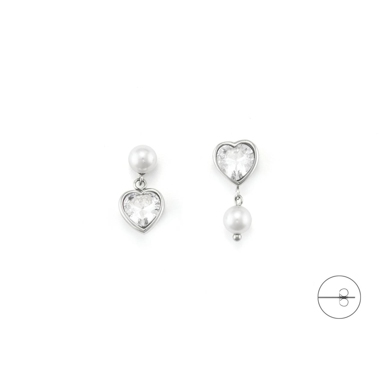 Orecchini Donna 4US Cesare Paciotti Acciaio Perle 6 MM Cuore Zircone 4UOR7127W