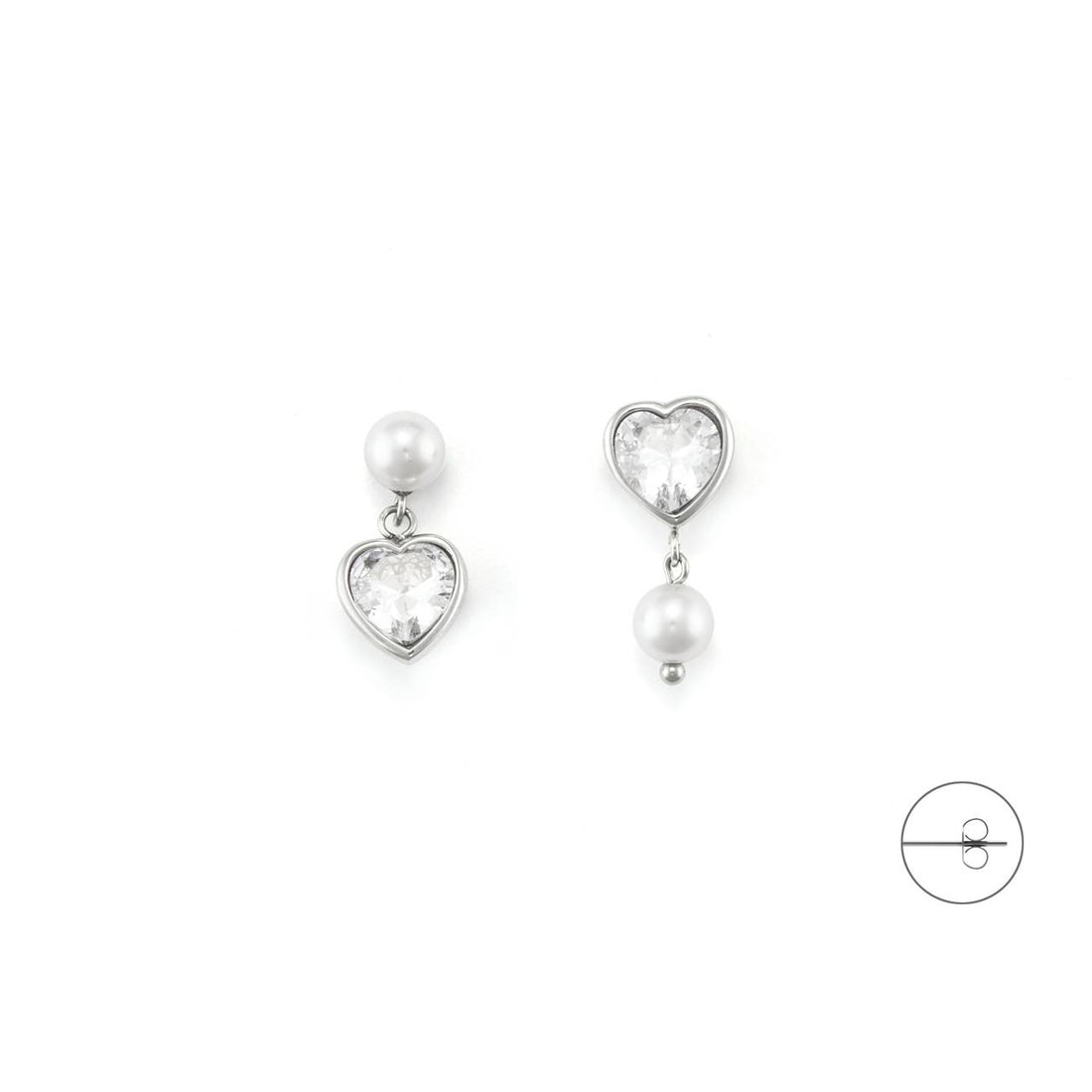 Orecchini Donna 4US Cesare Paciotti Acciaio Perle 6 MM Cuore Zircone 4UOR7127W
