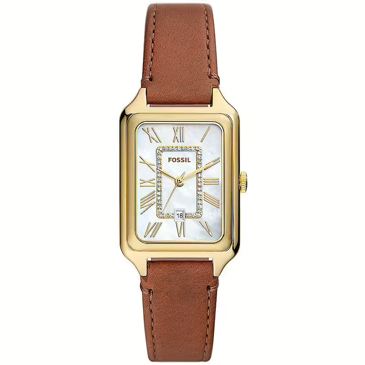 Orologio Donna Fossil Quarzo Acciaio Dorato Pelle Marrone Numeri Romani ES5307