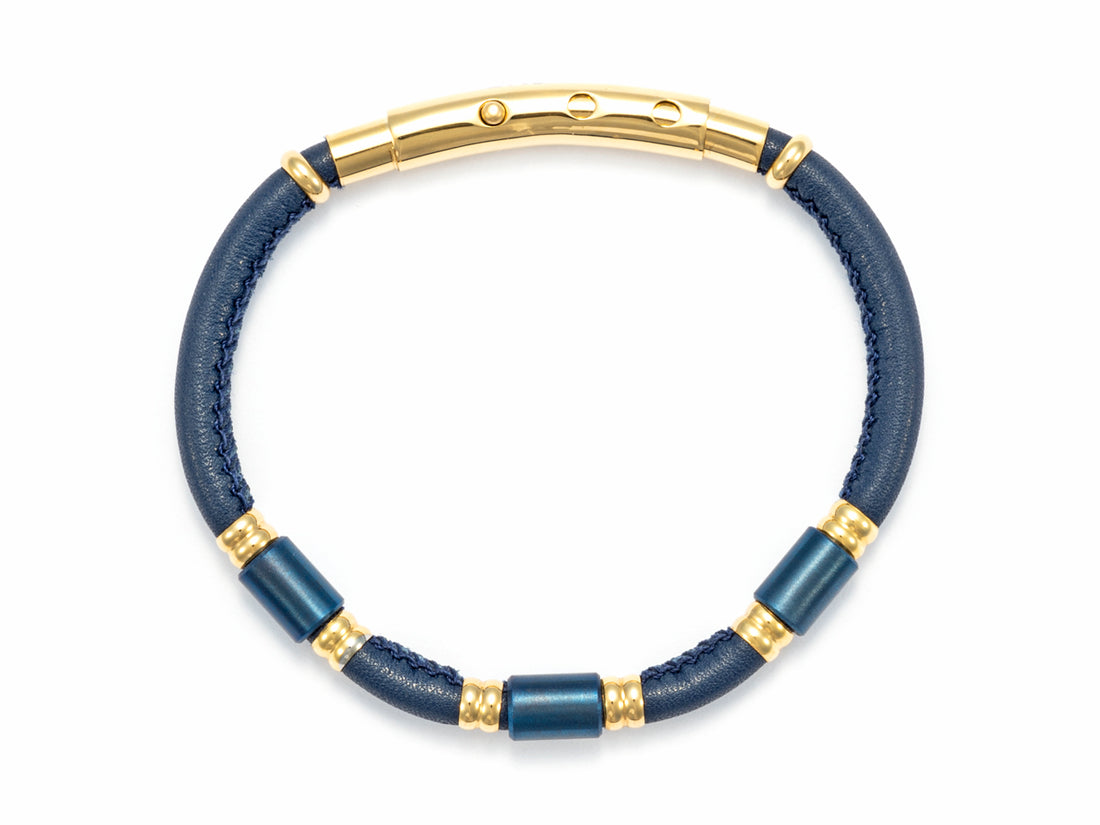 Bracciale Uomo 4US Cesare Paciotti Acciaio Dorato Placca Cilindro Blu 4UBR5654