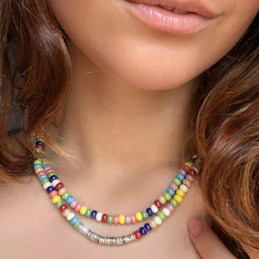 Collana Donna Maria Cristina Sterling Argento 925 Ceramica Candies Ovali G4087