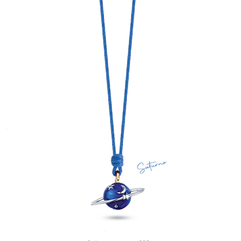 Collana Bambino Ragazzo Nanàn Argento 925 Pianeta Laccio Cotone Blu NAN0451