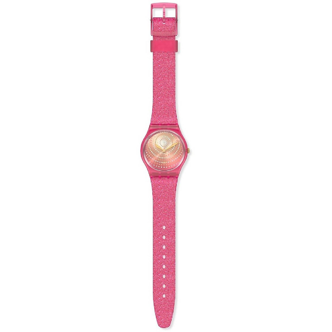 Orologio Donna Gomma Resina Swatch Quarz Solo Tempo Rosa Glitterato Zircon GP169