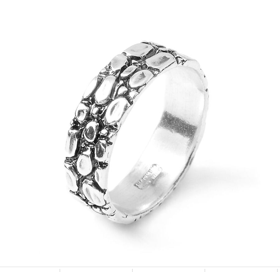 Anello Uomo Giovanni Raspini Argento 925 Fascia Lavorazione Coccodrillo 11071/18