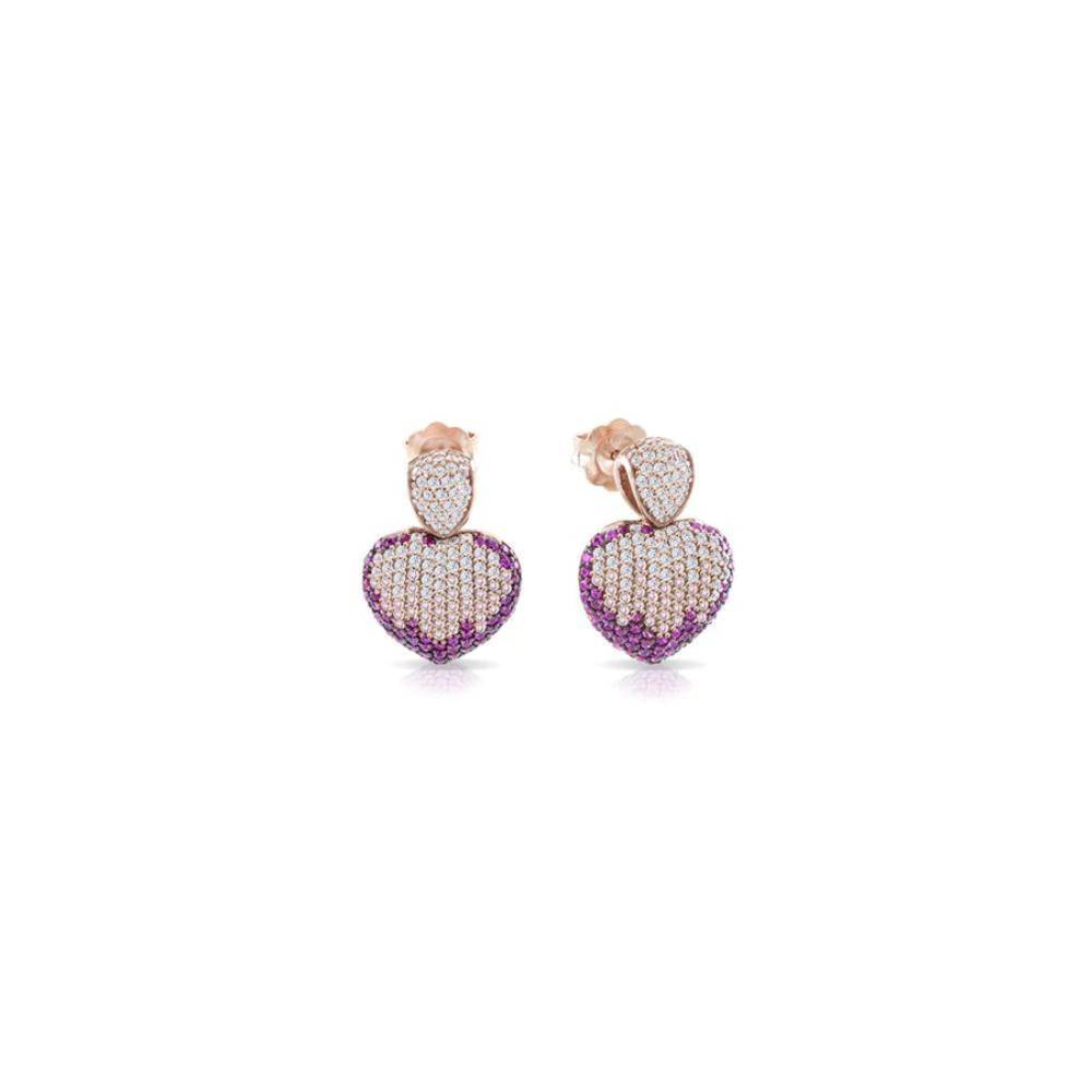 Orecchini Donna Sogni Argento 925 Cuori Zirconi Rossi Rosa Bianchi OR054RR