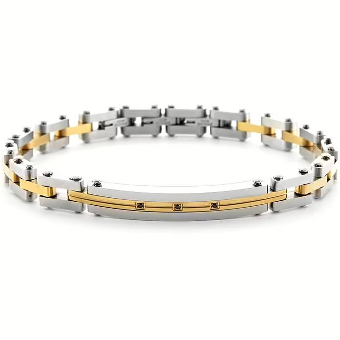 Bracciale Uomo 4US Cesare Paciotti Acciaio Bicolore Zirconi Neri 4UBR6173