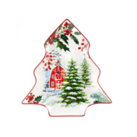 Vassoio Fade Porcellana Decorazione Natale Forma Albero Verde Rosso Casa 57265