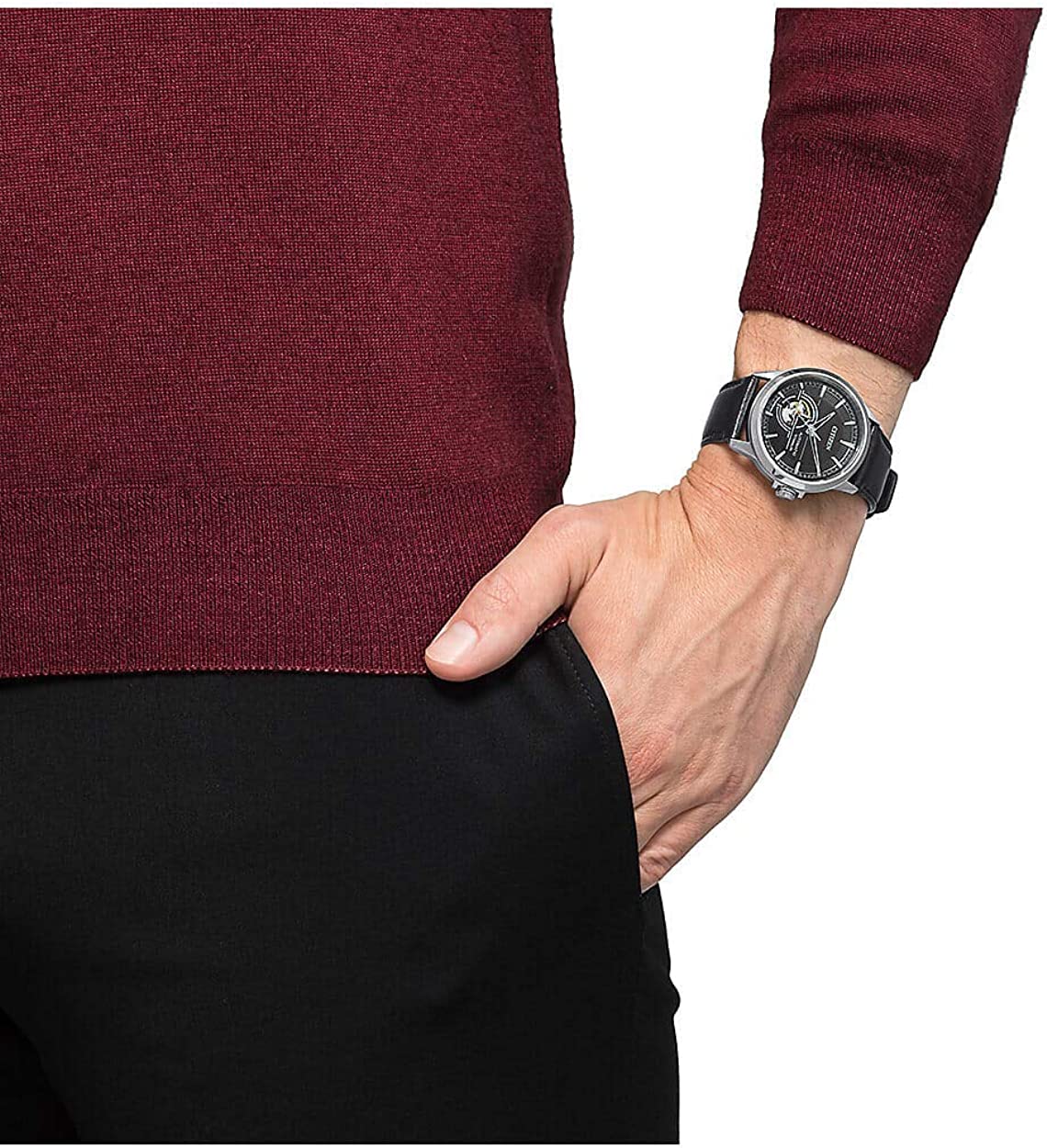 Orologio Uomo Citizen Automatico Nero Open Heart Titanio Pelle NH9120-11E