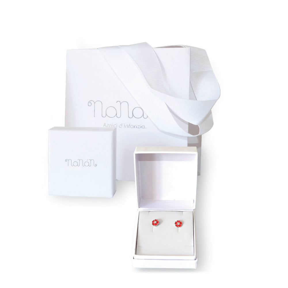 Orecchini Bambina Nanàn Argento 925 Cuore Coccinella Rosa NAN0605