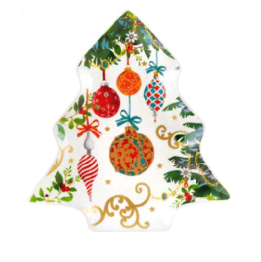 Vassoio Fade Porcellana Decorazione Natale Forma Albero Verde Rosso 57262